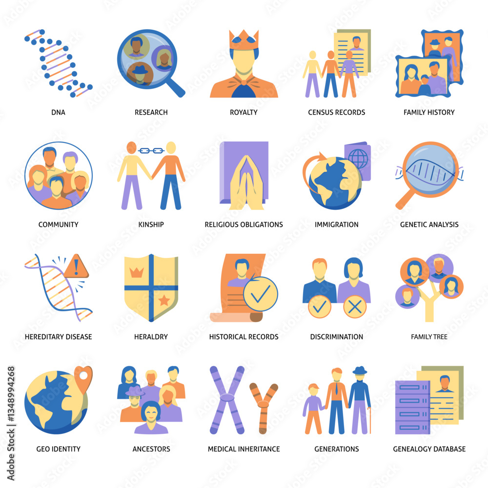 Fototapeta premium Family tree and ancestry icon set