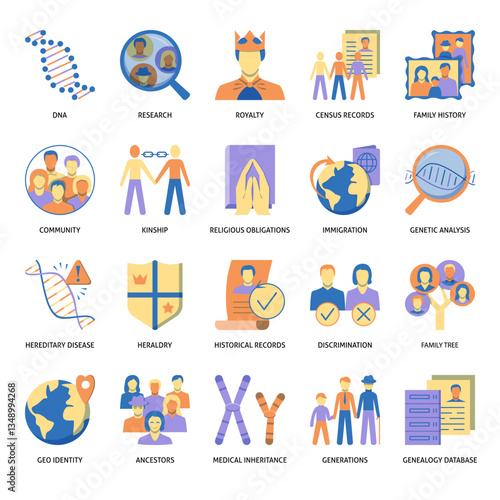 Family tree and ancestry icon set