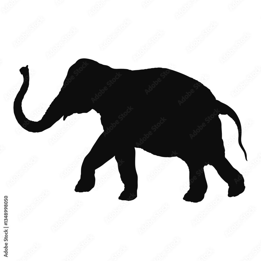 Obraz premium Vector silhouette of a realistic Elephant - black animal illustration, isolated on white background
