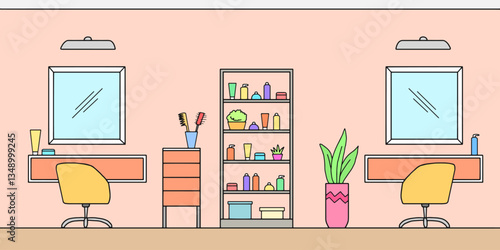 Hairdressing salon interior graphic color sketch illustration vector 