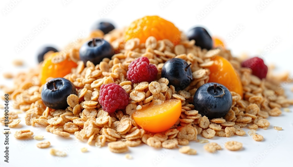 Healthy muesli breakfast with fruit. Oatmeal with berries, apricots. Organic granola with blueberries, raspberries, peaches. Delicious breakfast idea for nutrition, diet, healthy lifestyle. Natural Healthy muesli breakfast with fruit. Oatmeal with berries, apricots. Organic granola with blueberries, raspberries, peaches. Delicious breakfast idea for nutrition, diet, healthy lifestyle. Natural