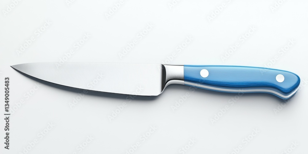 Sharp kitchen knife with blue handle resting on a white surface during daylight Sharp kitchen knife with blue handle resting on a white surface during daylight
