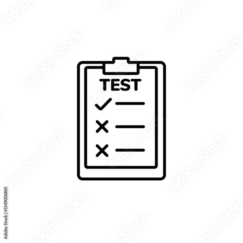 Simple black and white checklist icon with checkmarks and crosses, indicating task approval and rejection.