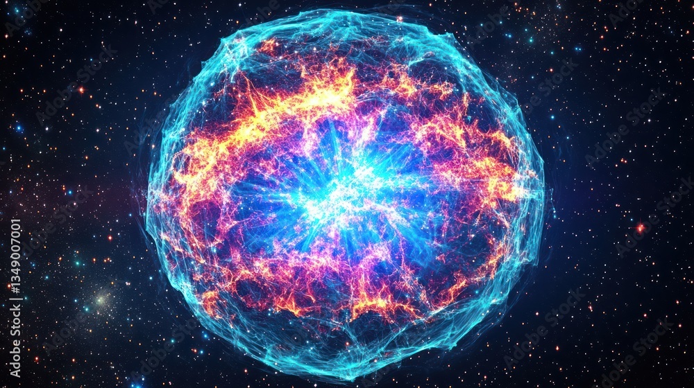 Fiery cosmic sphere exploding, space background, energy, abstract art Fiery cosmic sphere exploding, space background, energy, abstract art