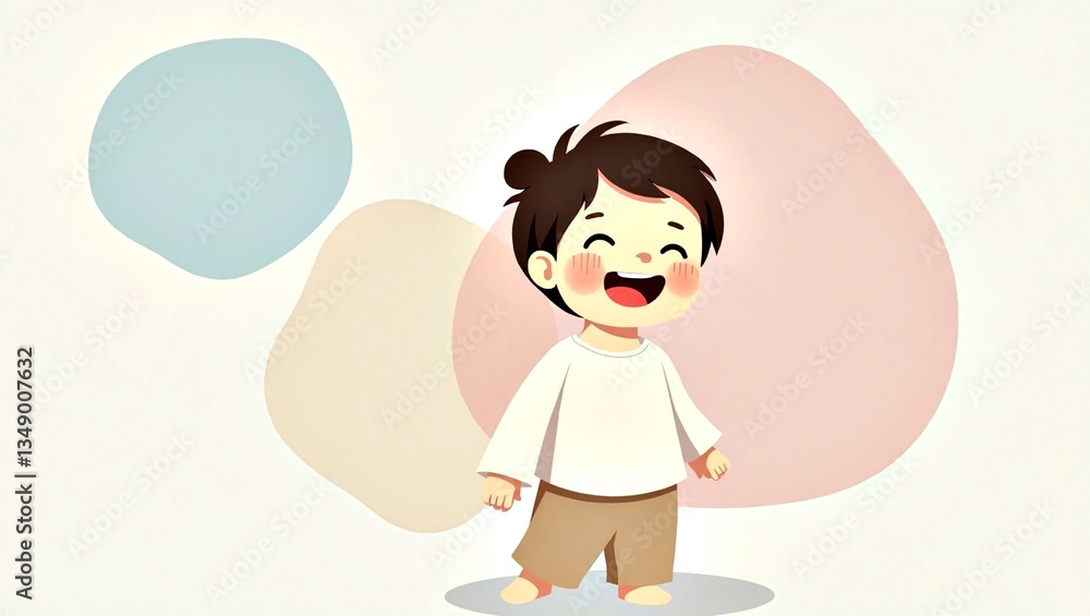 Happy Illustrated Child with Minimalist Abstract Background Happy Illustrated Child with Minimalist Abstract Background