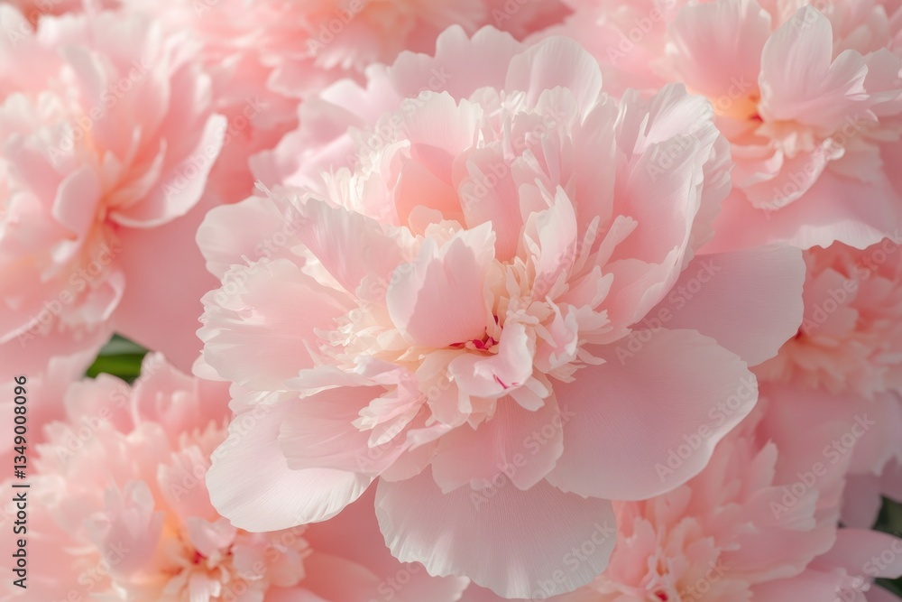 Delicate pink peonies in full bloom create soft, romantic atmosp Delicate pink peonies in full bloom create soft, romantic atmosp