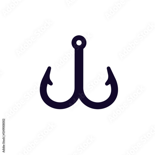 Minimalist fishing hook symbol in black and white, featuring clean lines and a simple design.