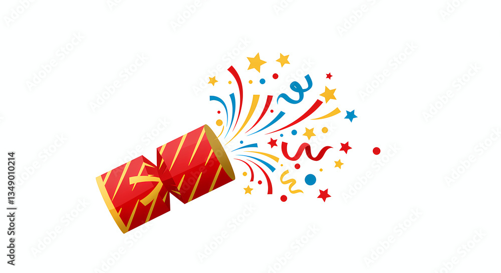 Obraz premium colorful festive cracker popping open with confetti and small stars flying out 