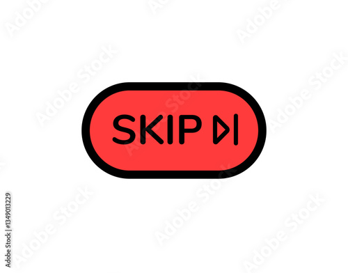 Red skip button icon with black outline and play symbol on the right side for media control.