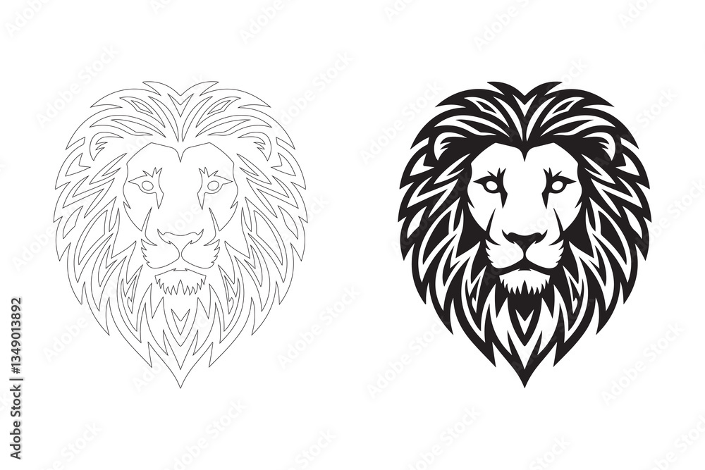Obraz premium Lion's Head Logo in a Tribal Style. Fully editable Flat and Outline.