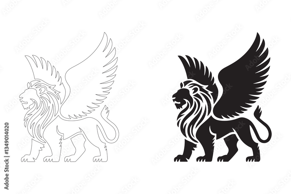 Winged Lion Silhouette. Fully editable Flat and Outline. Winged Lion Silhouette. Fully editable Flat and Outline.