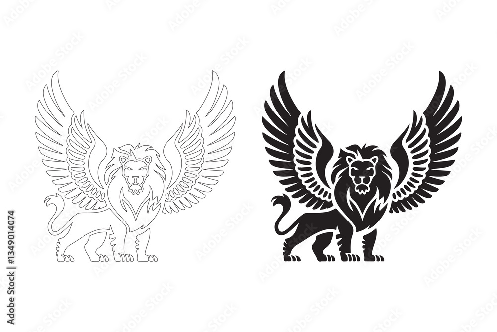 Obraz premium Winged Lion Silhouette. Fully editable Flat and Outline. 