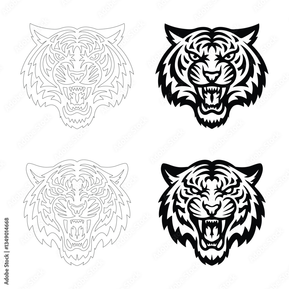 Obraz premium Tiger head logo design. Fully editable Flat and Outline. 