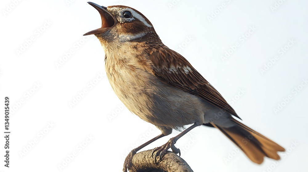 Fototapeta premium Lark bird perched branch singing pictures