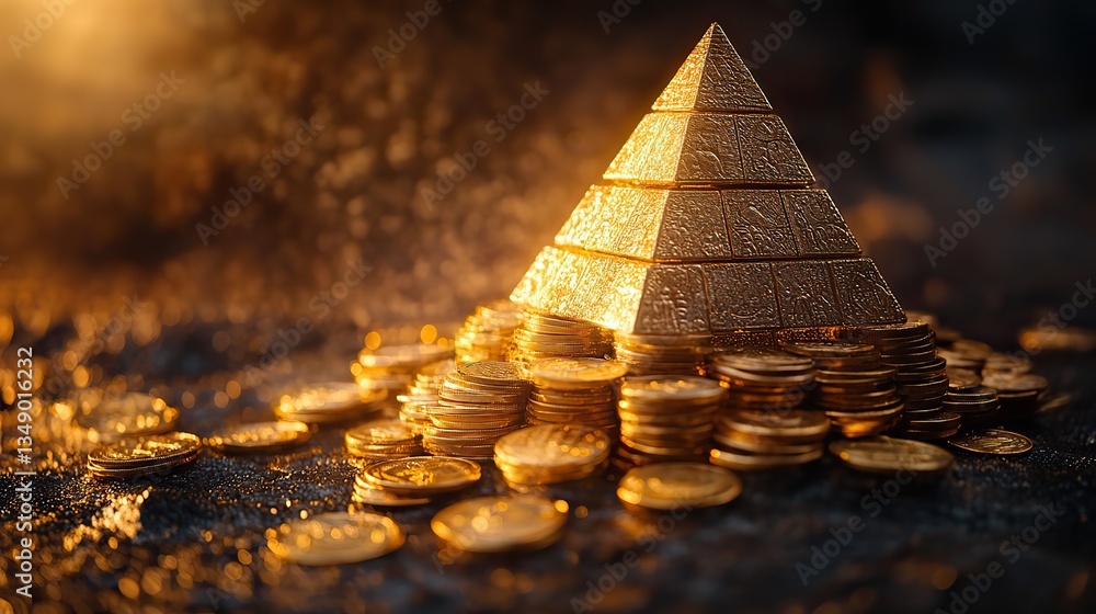 Obraz premium A gold coin pyramid grows, symbolizing financial growth.