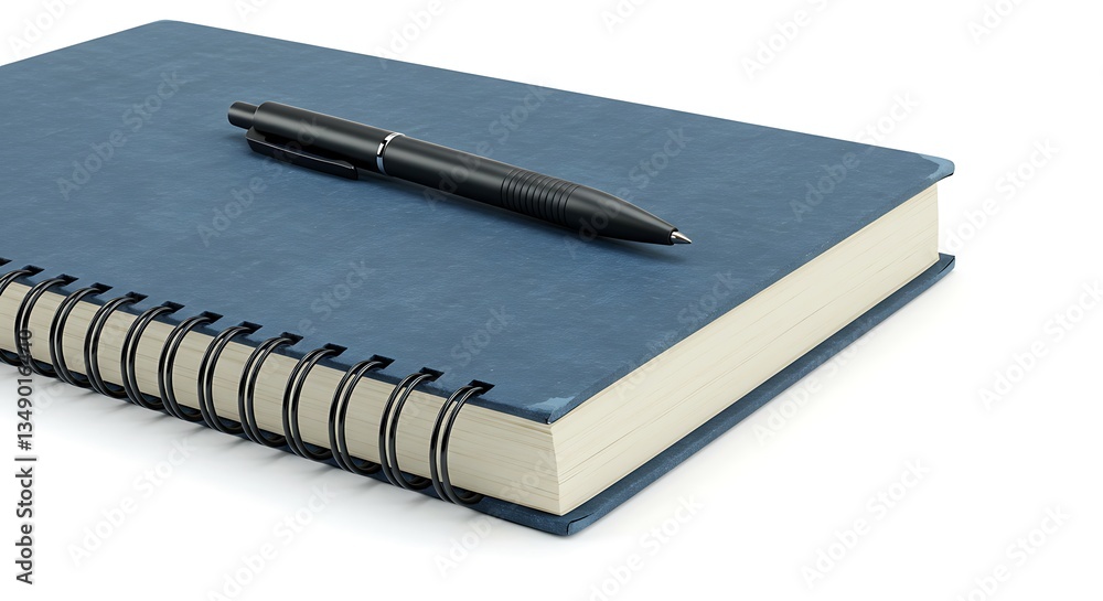Black Pen Resting on a Blue Spiral Notebook Close Up Black Pen Resting on a Blue Spiral Notebook Close Up