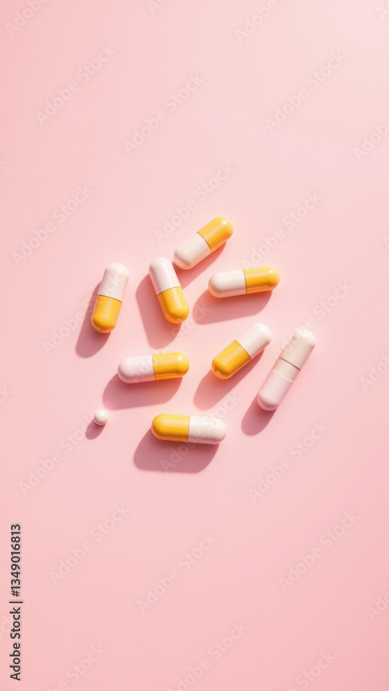 Magnesium Glycinate capsules on pink surface. Magnesium Glycinate capsules on pink surface.