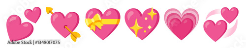 Collection of pink hearts on white background 