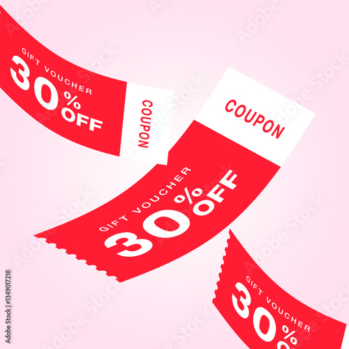  3D Gift voucher with coupon. 3d voucher vector. discount coupon. Gift card coupon 3d design with 20% off to 90% off gift voucher vector template design for business.