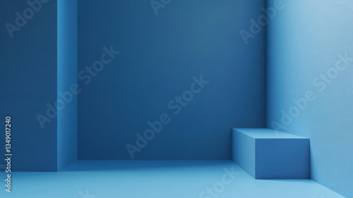 Wallpaper Mural Abstract Blue Geometric Corner with Cube Minimalist Textured Wall and Floor Clean Interior Mockup Torontodigital.ca