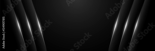 Abstract futuristic dark black background with shine edges design. Realistic 3d wallpaper with luxury shining lines.