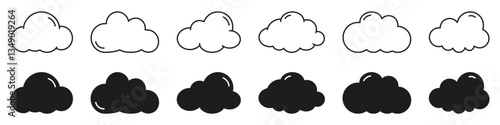 Cloud line and solid icon set. Meteorological outline and bold weather symbol collection. Isolated vector illustration