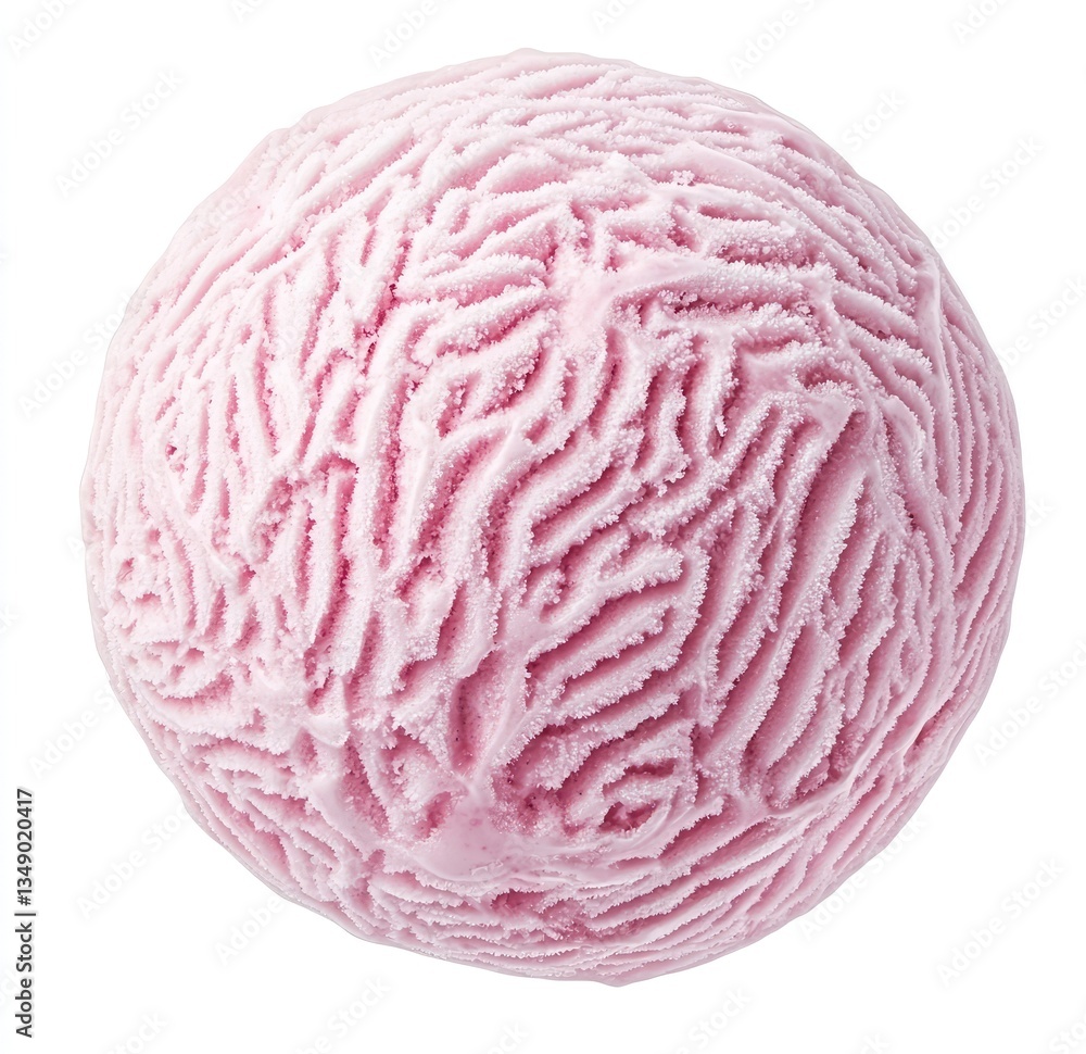 Close-up of a pink ice cream scoop on white background Close-up of a pink ice cream scoop on white background