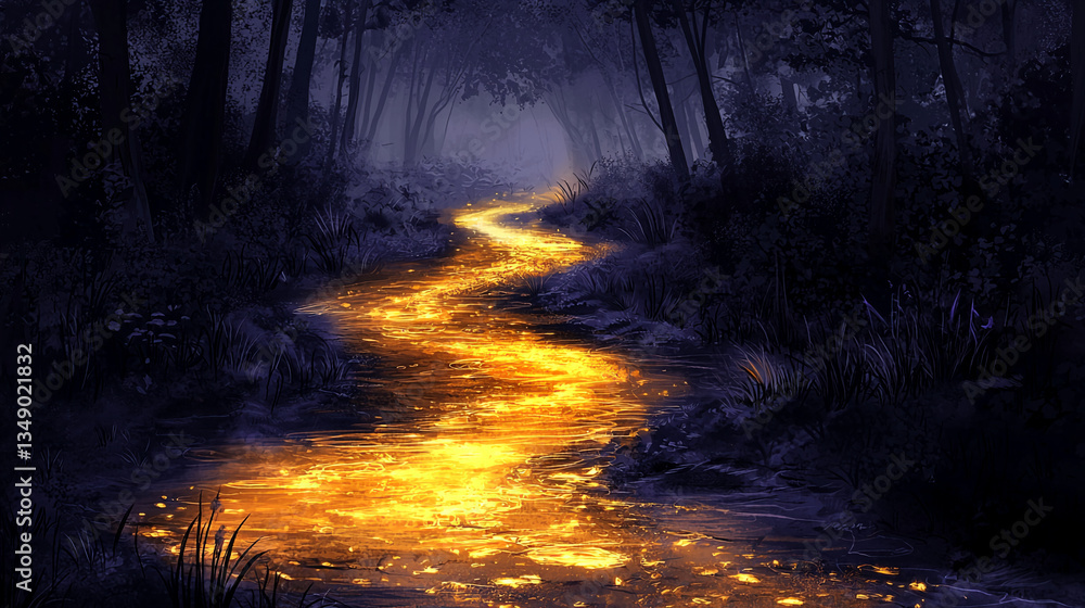 Fototapeta premium River of Glowing Gold: Ethereal Fantasy Concept