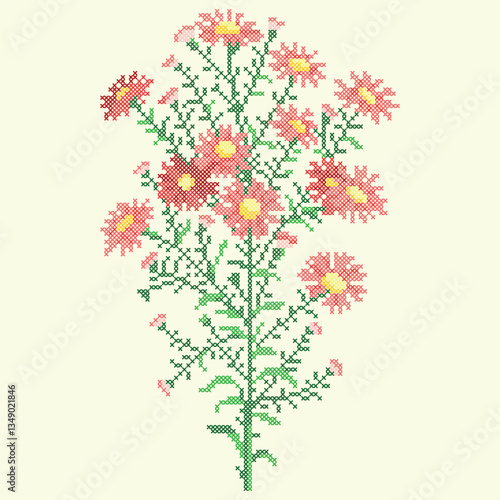 vector art embroidery red flowers