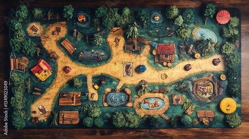 Immersive Board Game Design: A Detailed Overhead View of Fantasy World