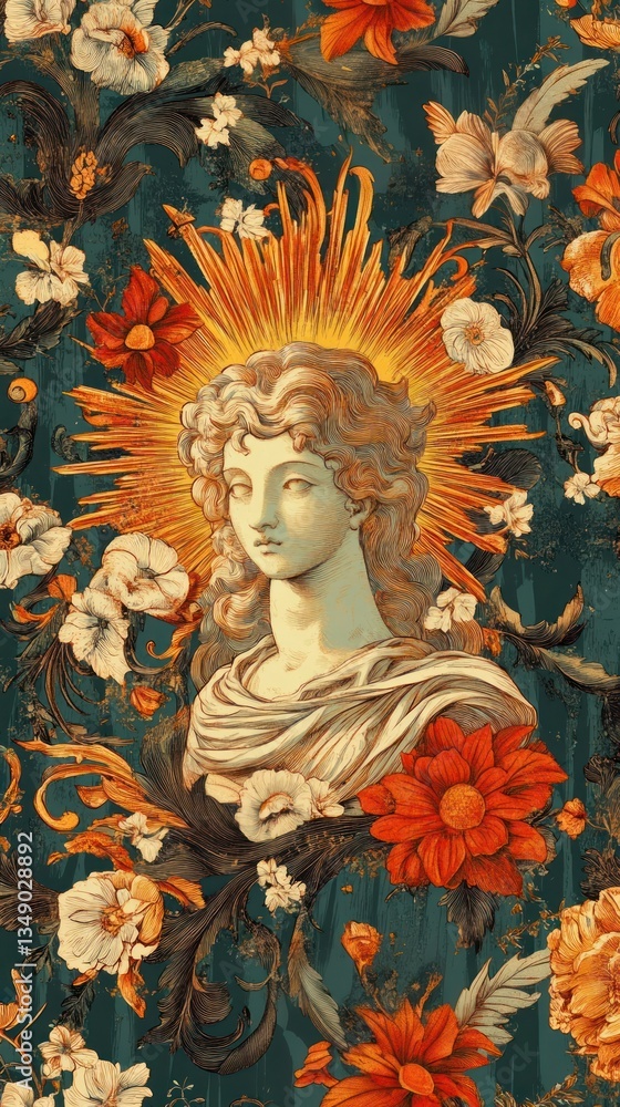 Obraz premium Vintage maximalist greek sculpture wallpaper art illustration pattern.