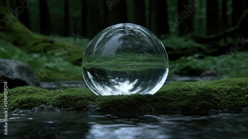 Wallpaper Mural Crystal sphere reflecting forest stream Torontodigital.ca