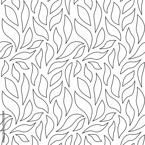 Coloring page with outline leaves. Abstract seamless pattern with botanical motif. Contour floral ornament for wallpaper, wrapping paper, fabric. Black and white image for drawing.