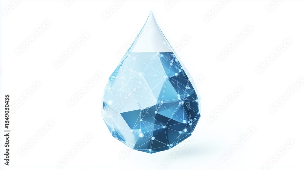 3D digital representation of a water droplet showcasing a network of connections and data elements 3D digital representation of a water droplet showcasing a network of connections and data elements