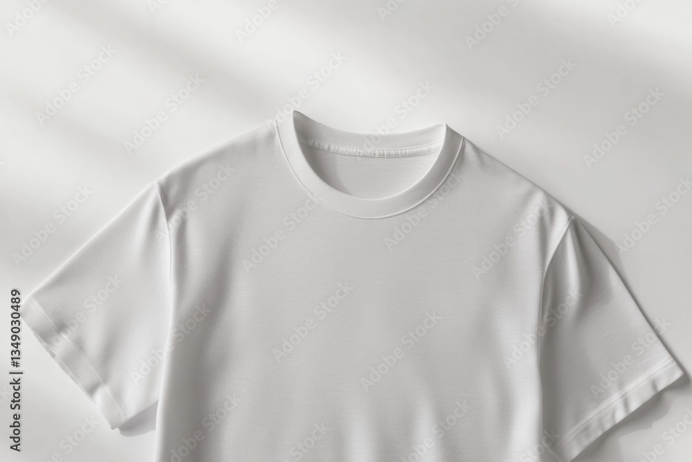 Minimalist white t-shirt on soft surface, perfect for casual or Minimalist white t-shirt on soft surface, perfect for casual or