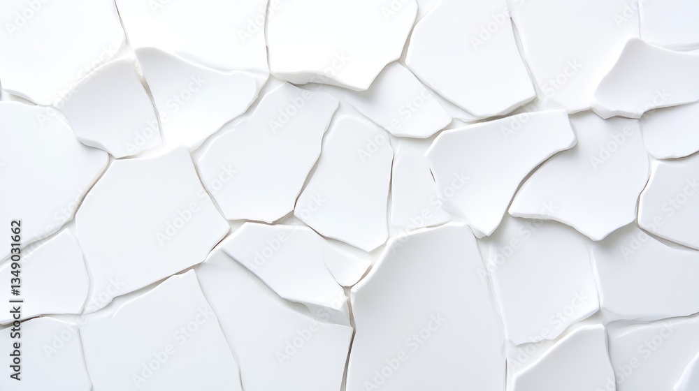 Abstract cracked white surface texture. A close-up view of a fragmented, white surface with irregular, cracked shapes. The pieces are interlocked, creating a visually interesting pattern Abstract cracked white surface texture. A close-up view of a fragmented, white surface with irregular, cracked shapes. The pieces are interlocked, creating a visually interesting pattern