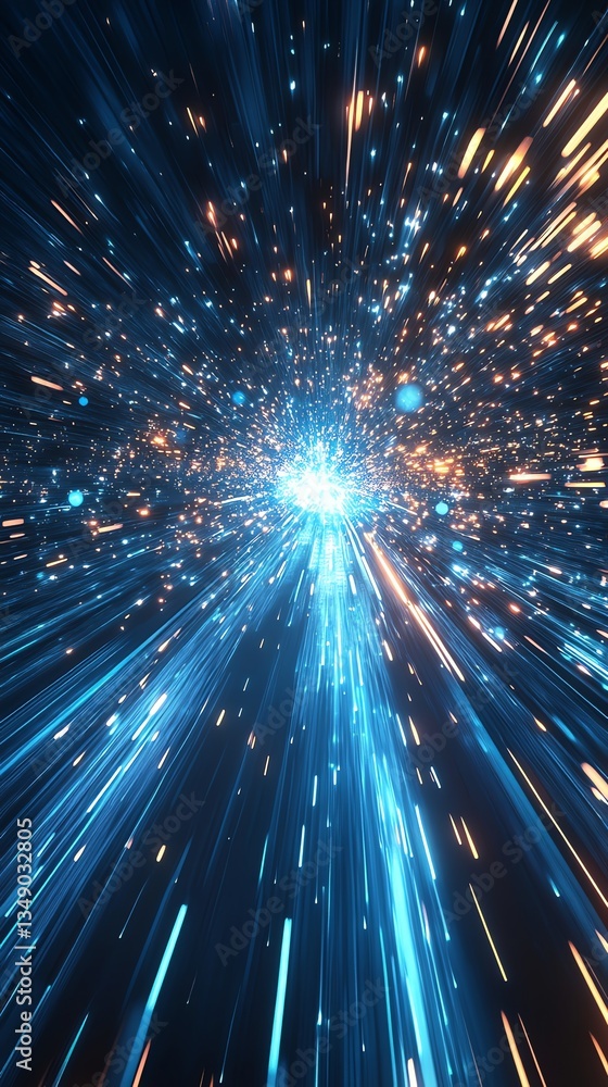 Naklejka premium Abstract Spark Explosion with Blue and Orange Rays Light Effect