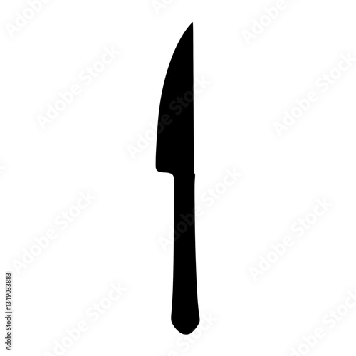 A stainless steel kitchen knife with a black handle isolated on a white background