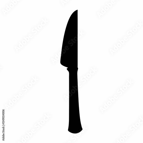 A stainless steel kitchen knife with a black handle isolated on a white background