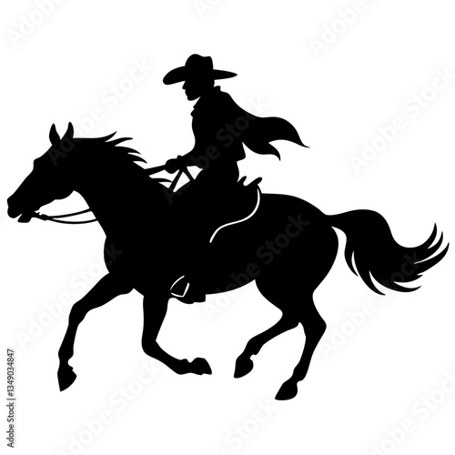 Silhouette of a horse and rider galloping
