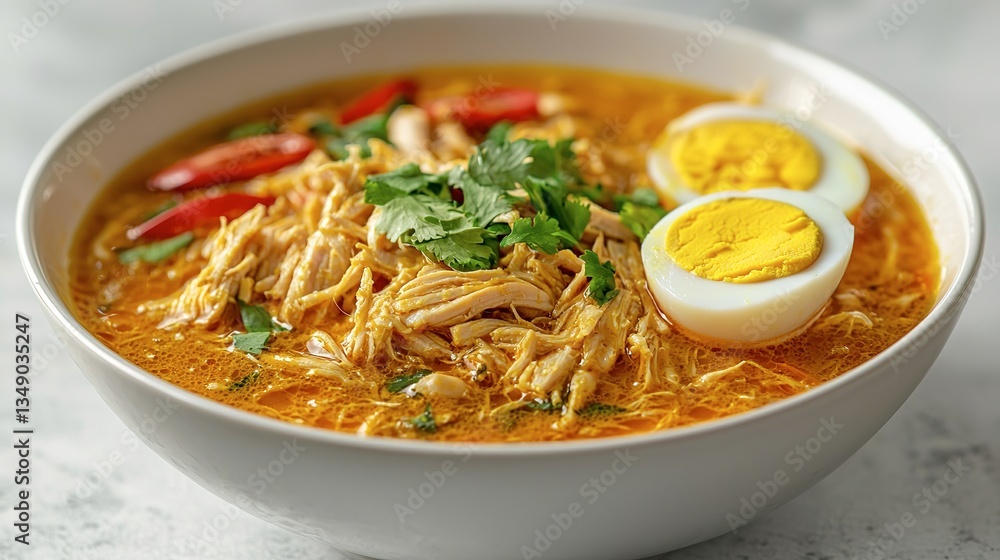 Delicious Bowl of Soup with Chicken and Boiled Eggs Delicious Bowl of Soup with Chicken and Boiled Eggs