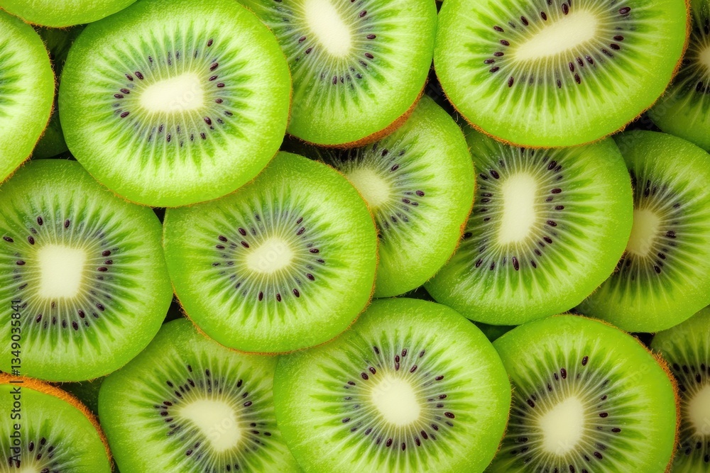 Brightly colored kiwi slices arranged in visually appealing patt