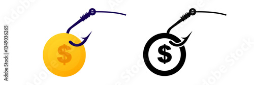 Illustration of hooks with dollar signs to represent digital scams and financial internet fraud dangers.