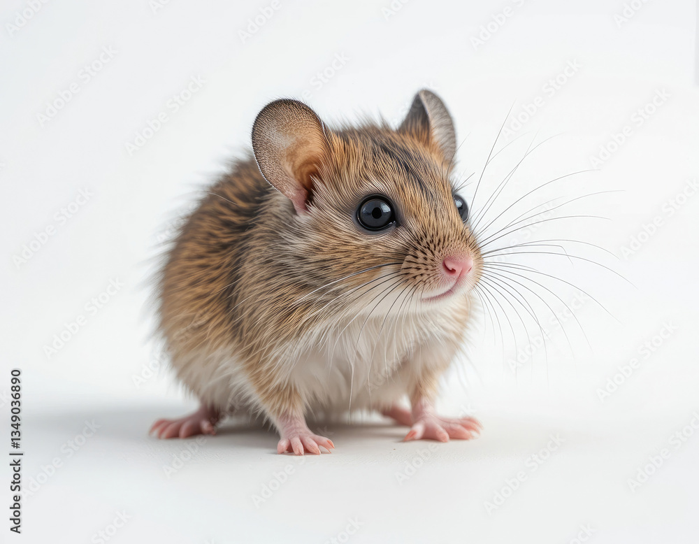 Cute Brown Mouse Standing Alert on White Background in Studio Shot Cute Brown Mouse Standing Alert on White Background in Studio Shot