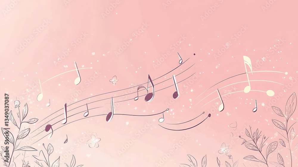 Musical notes, dreamy playful background, pink lika colors, copy and text space, 16:9 Musical notes, dreamy playful background, pink lika colors, copy and text space, 16:9