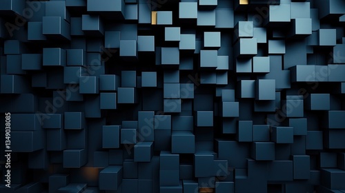 A three dimensional wall made of many blue colored cubes