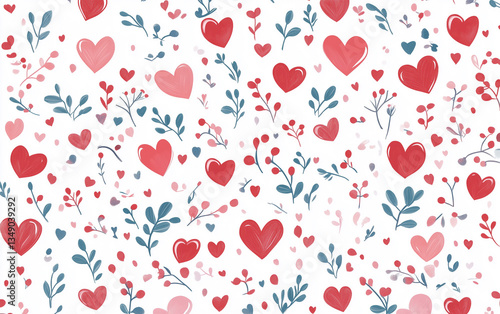 Heart and floral pattern on white background for Valentine's Day.