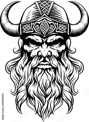 A Viking warrior or barbarian gladiator man mascot face looking strong wearing a helmet. In a retro vintage woodcut style.