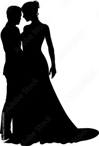 Bride and groom couple silh...