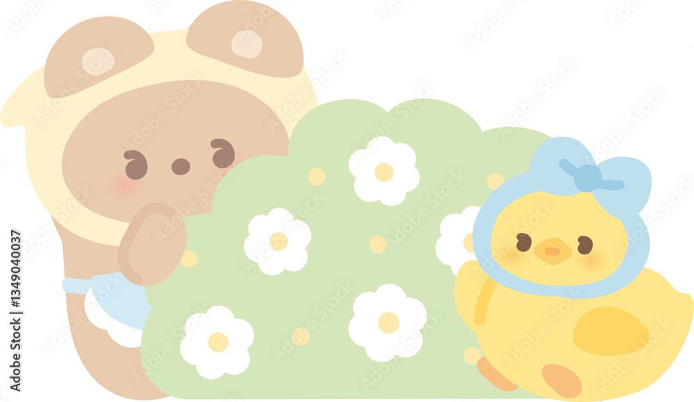 Obraz premium Springtime Adventures – Cute Ducklings and Friends in the Meadow